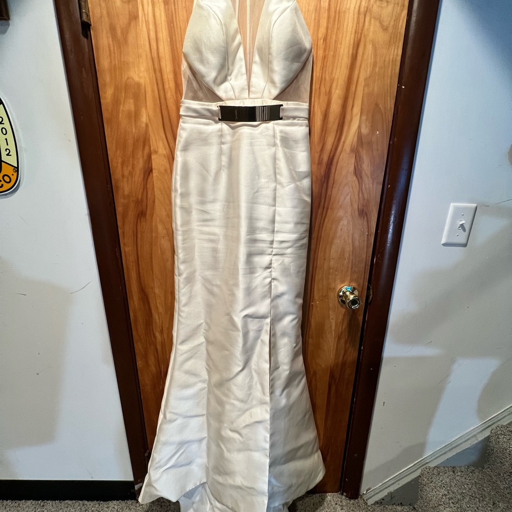 Camille La Vie Cream Cutout Maxi Dress with Gold Hardware & Slit, Sz 2